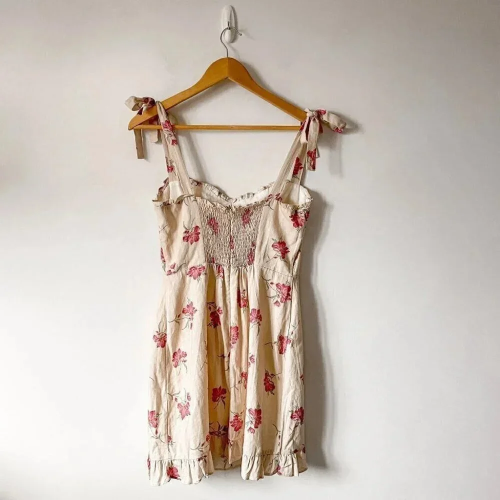 Storia Spring Fling Floral Ruffle Mini Dress Linen Rayon Size Medium - Picture 7 of 9